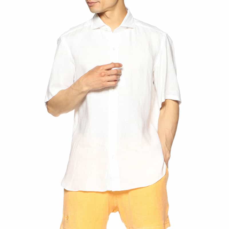 MARIO MUSCARIELLO バーニーズ　ニューヨーク限定半袖リネンシャツ WHITE