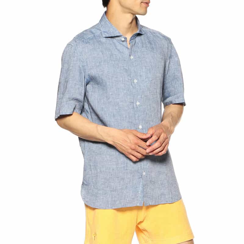 MARIO MUSCARIELLO バーニーズ　ニューヨーク限定半袖リネンシャツ NAVY