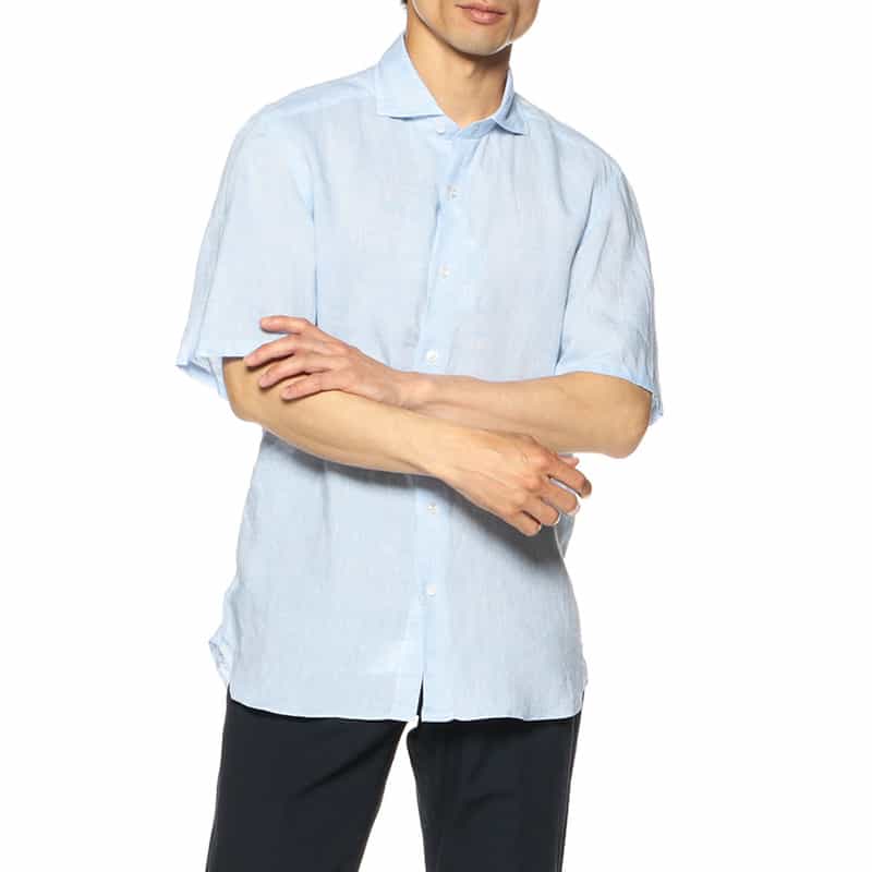 MARIO MUSCARIELLO バーニーズ　ニューヨーク限定半袖リネンシャツ LIGHT BLUE