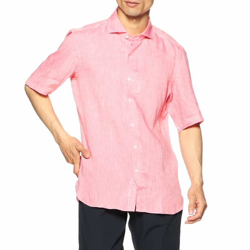MARIO MUSCARIELLO バーニーズ　ニューヨーク限定半袖リネンシャツ PINK