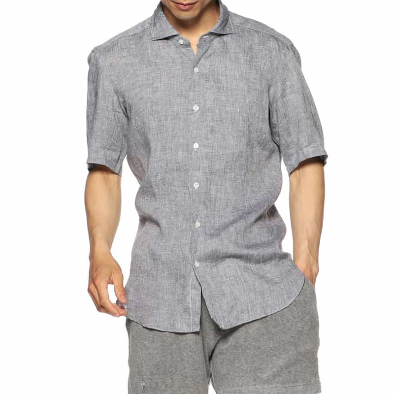 MARIO MUSCARIELLO バーニーズ　ニューヨーク限定半袖リネンシャツ BLACK