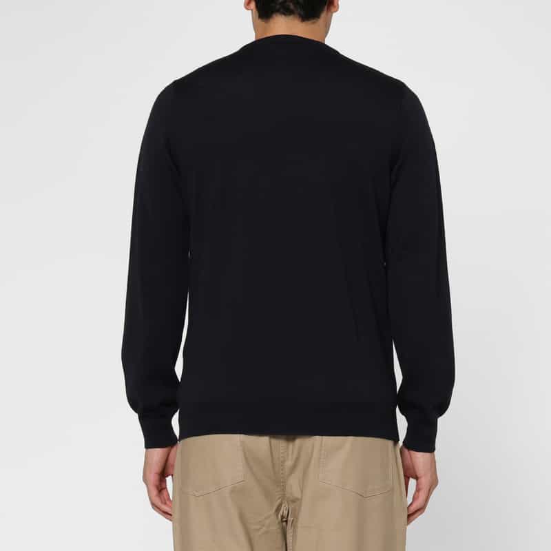 BARNEYS NEW YORK アーガイル柄クルーネックニットプルオーバー NAVY
