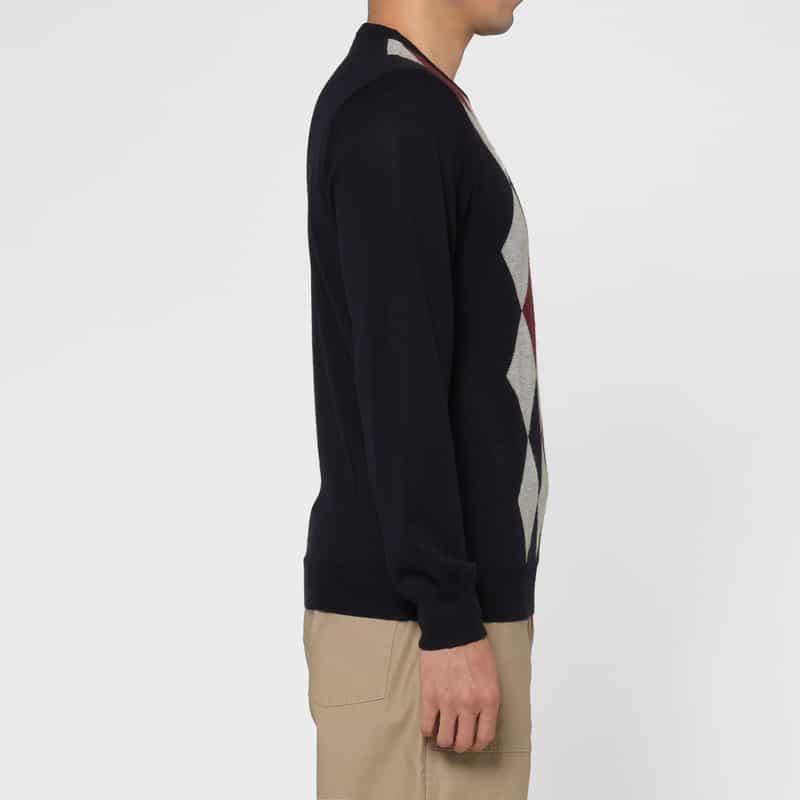 BARNEYS NEW YORK アーガイル柄クルーネックニットプルオーバー NAVY