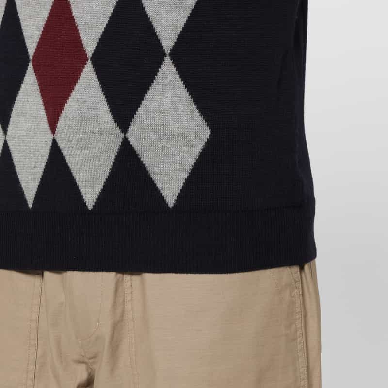 BARNEYS NEW YORK アーガイル柄クルーネックニットプルオーバー NAVY