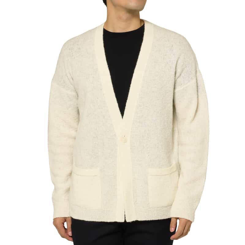 BARNEYS NEW YORK ブークレ素材ニットカーディガン WHITE