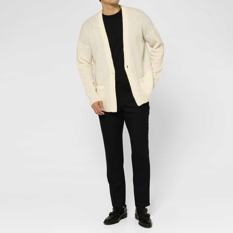 BARNEYS NEW YORK ブークレ素材ニットカーディガン WHITE