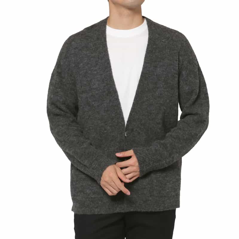 BARNEYS NEW YORK ブークレ素材ニットカーディガン DARK GRAY