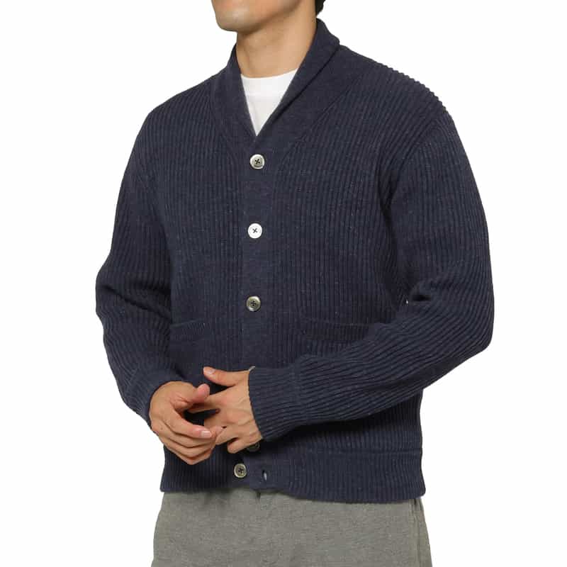 BARNEYS NEW YORK ショールカラーニットカーディガン NAVY