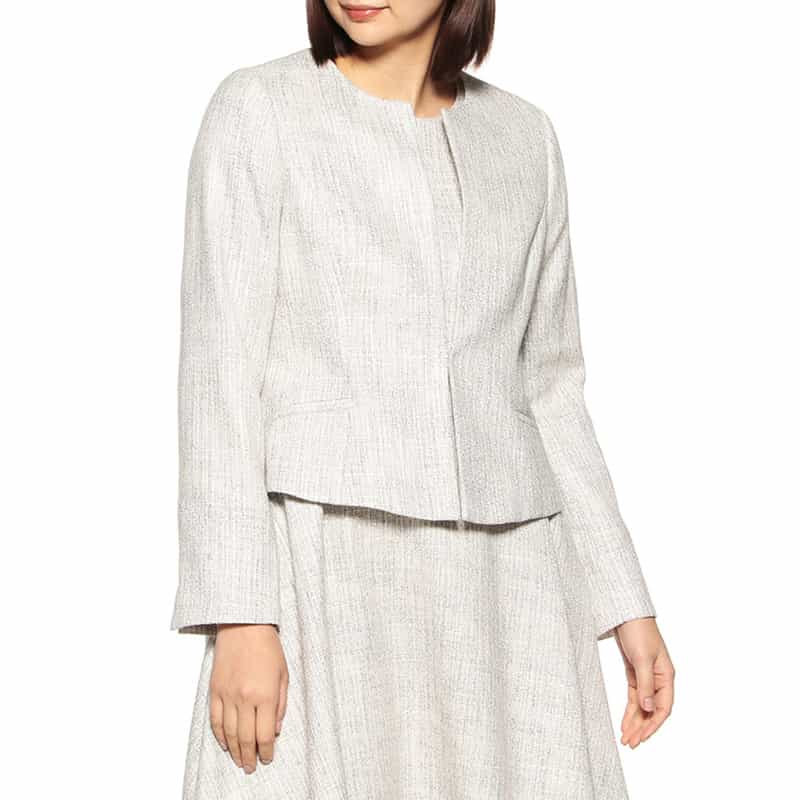 BARNEYS NEW YORK セットアップツィードノーカラージャケット LIGHT GRAY