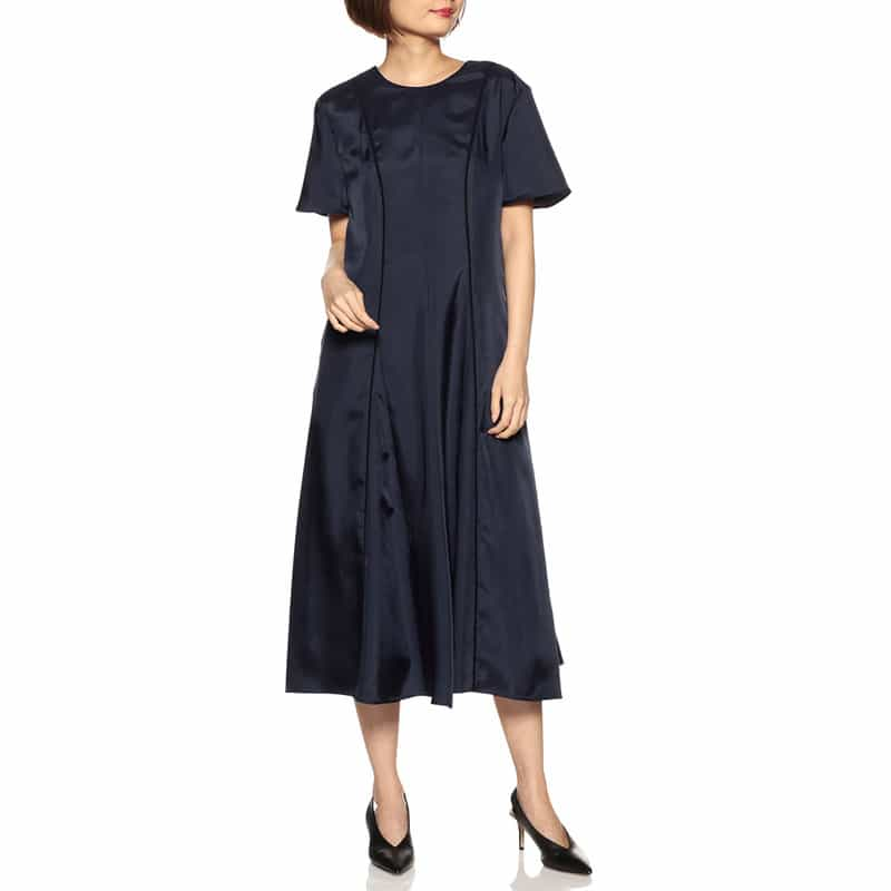 BARNEYS NEW YORK ウォッシャブルパイピングドレス NAVY