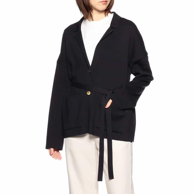 BARNEYS NEW YORK ウォッシャブルコットンリブニットジャケット NAVY