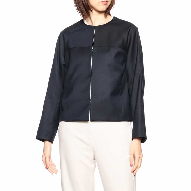 BARNEYS NEW YORK ウォッシャブルノーカラージャケット NAVY