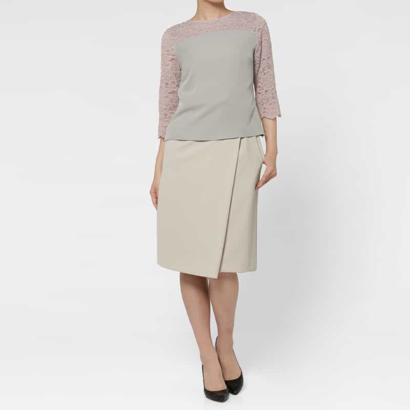 BARNEYS NEW YORK ダブルクロス素材ラップデザインスカート BEIGE