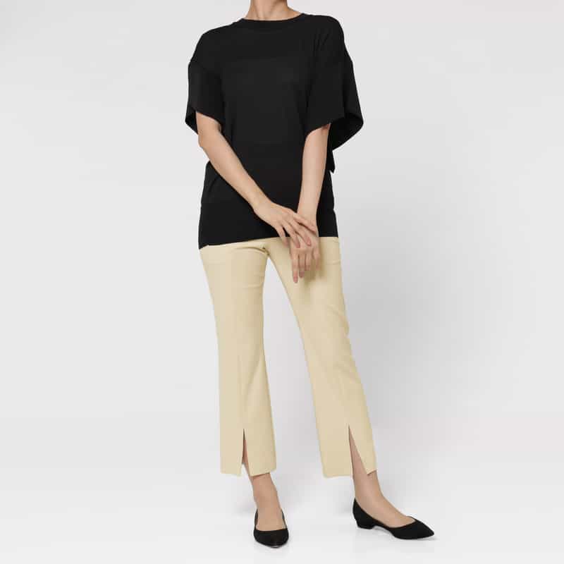 BARNEYS NEW YORK ウォッシャブル　スリット入りクロップドパンツ BEIGE