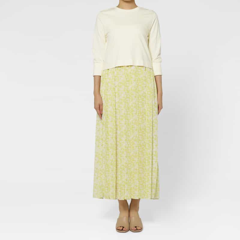 BARNEYS NEW YORK ウォッシャブル 裏毛×プリント切替ドレス YELLOW