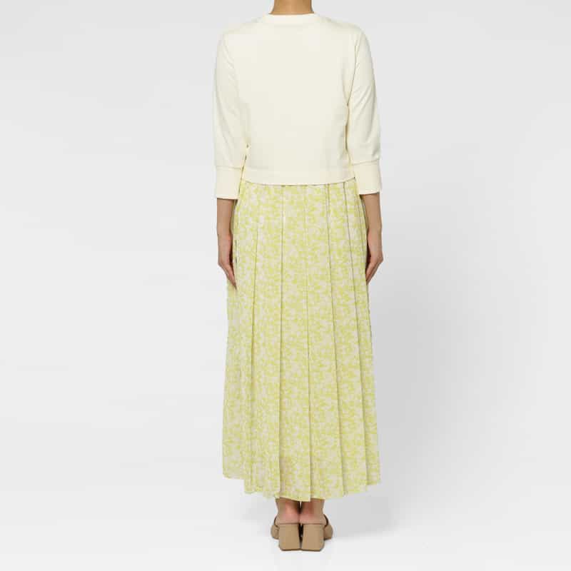 BARNEYS NEW YORK ウォッシャブル 裏毛×プリント切替ドレス YELLOW