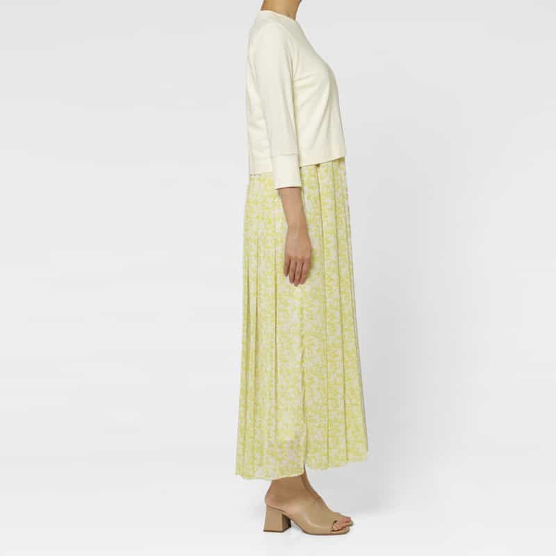 BARNEYS NEW YORK ウォッシャブル 裏毛×プリント切替ドレス YELLOW