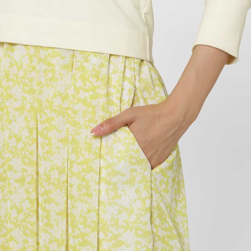 BARNEYS NEW YORK ウォッシャブル 裏毛×プリント切替ドレス YELLOW