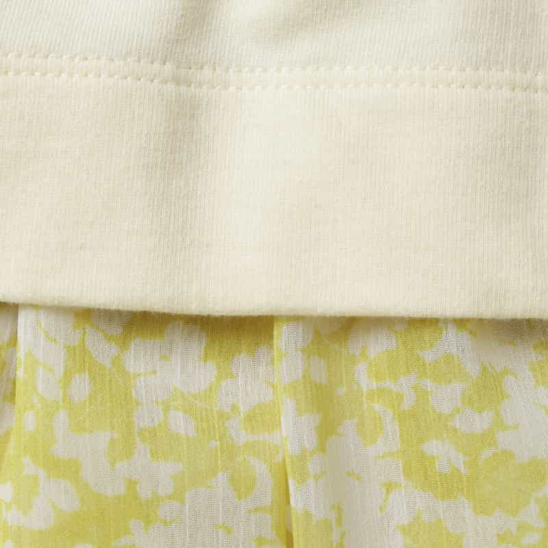 BARNEYS NEW YORK ウォッシャブル 裏毛×プリント切替ドレス YELLOW