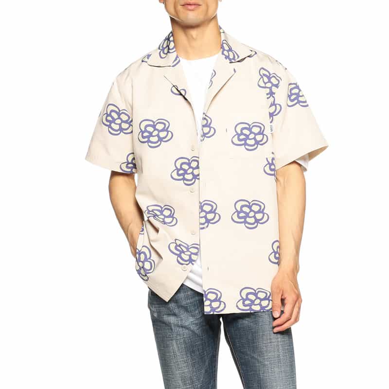 KROST バーニーズ　ニューヨーク限定フローラル柄オープンカラーシャツ IVORY