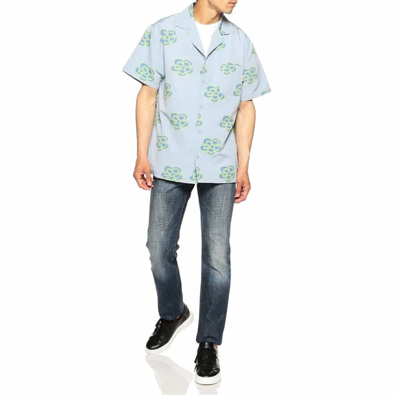 KROST バーニーズ　ニューヨーク限定フローラル柄オープンカラーシャツ BLUE