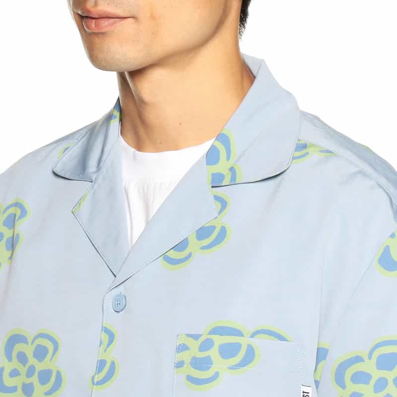 KROST バーニーズ　ニューヨーク限定フローラル柄オープンカラーシャツ BLUE
