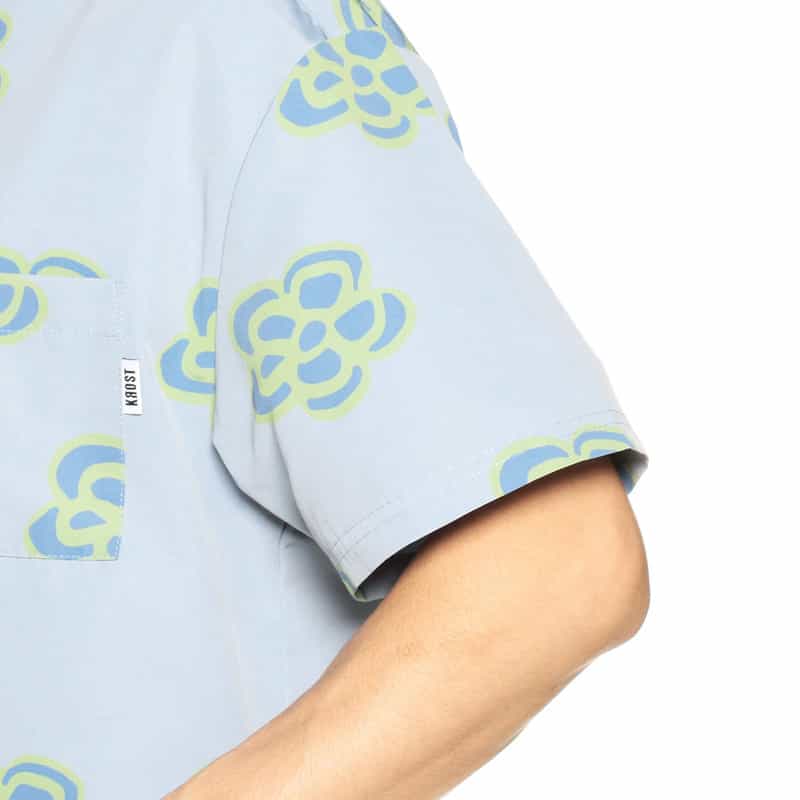 KROST バーニーズ　ニューヨーク限定フローラル柄オープンカラーシャツ BLUE