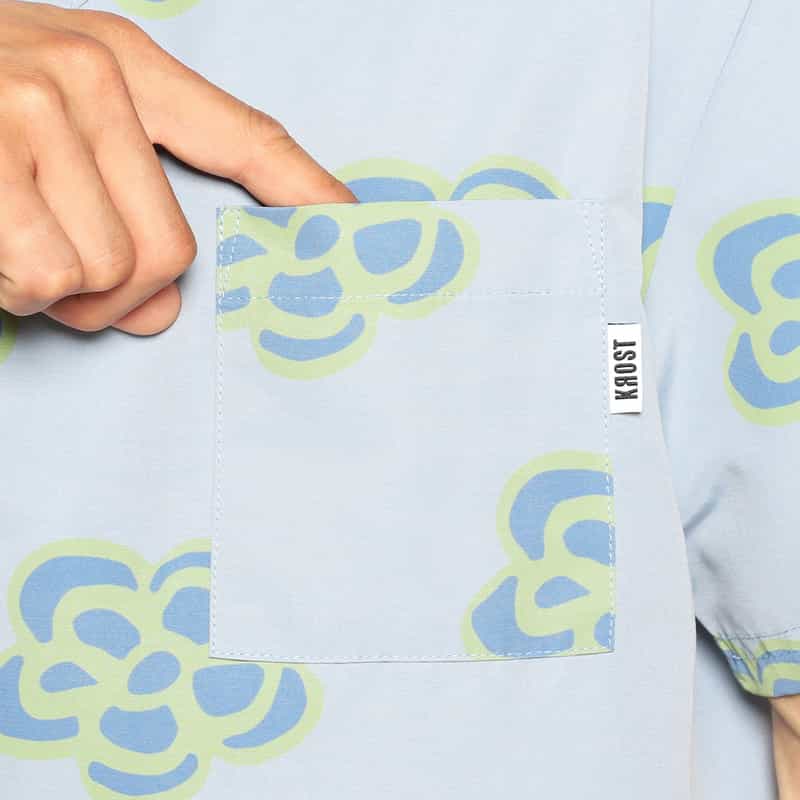 KROST バーニーズ　ニューヨーク限定フローラル柄オープンカラーシャツ BLUE