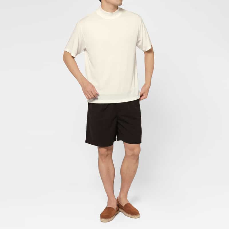 BARNEYS NEW YORK リヨセル素材モックネックカットソー WHITE