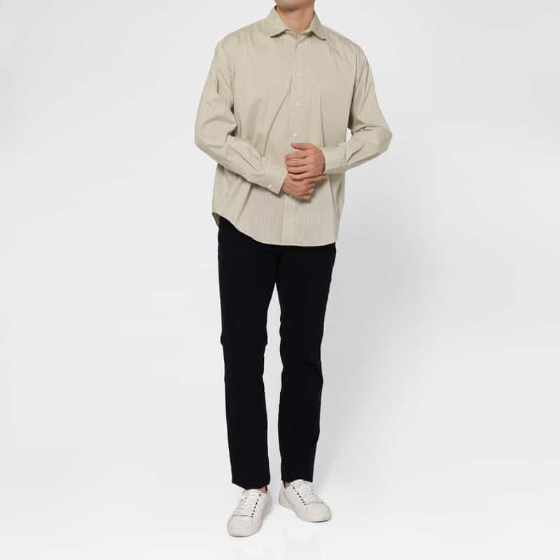 BARNEYS NEW YORK ストライプ柄ロングスリーブカジュアルシャツ BEIGE
