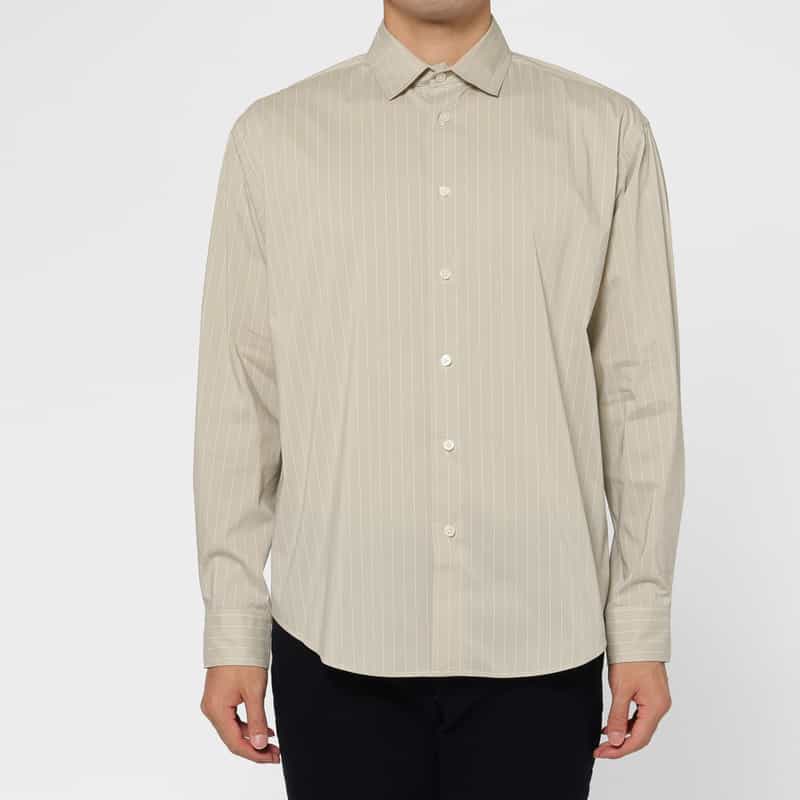 BARNEYS NEW YORK ストライプ柄ロングスリーブカジュアルシャツ BEIGE