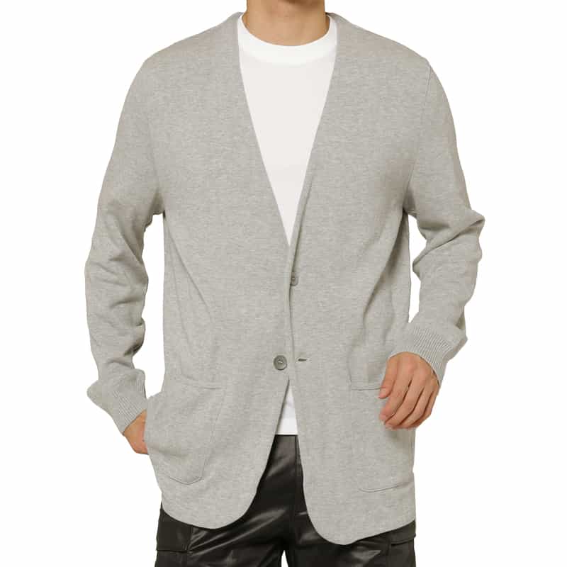 BARNEYS NEW YORK コットン素材ノーカラーニットジャケット GRAY