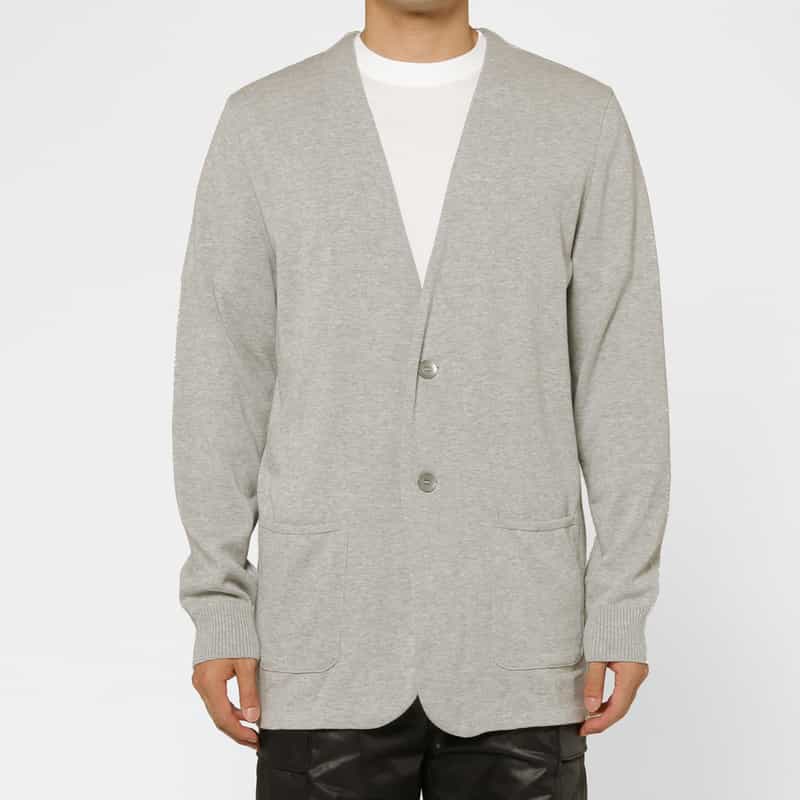 BARNEYS NEW YORK コットン素材ノーカラーニットジャケット GRAY