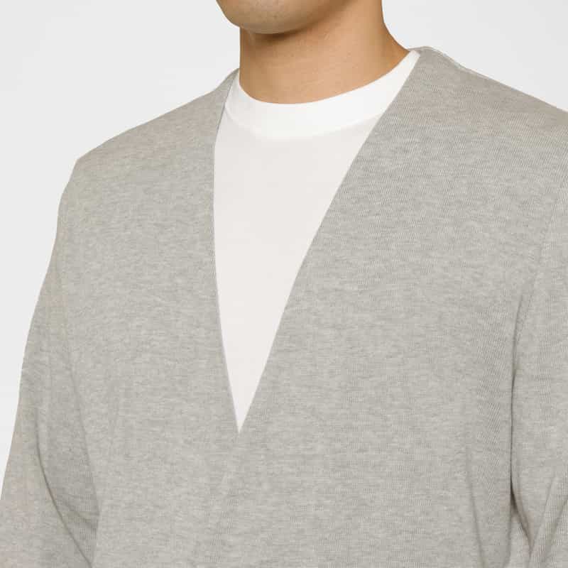 BARNEYS NEW YORK コットン素材ノーカラーニットジャケット GRAY