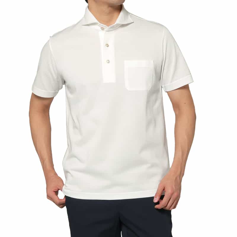 BARNEYS NEW YORK 海島綿混ポケット付きポロシャツ WHITE