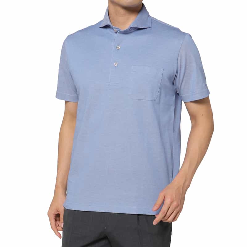 BARNEYS NEW YORK 海島綿混ポケット付きポロシャツ BLUE