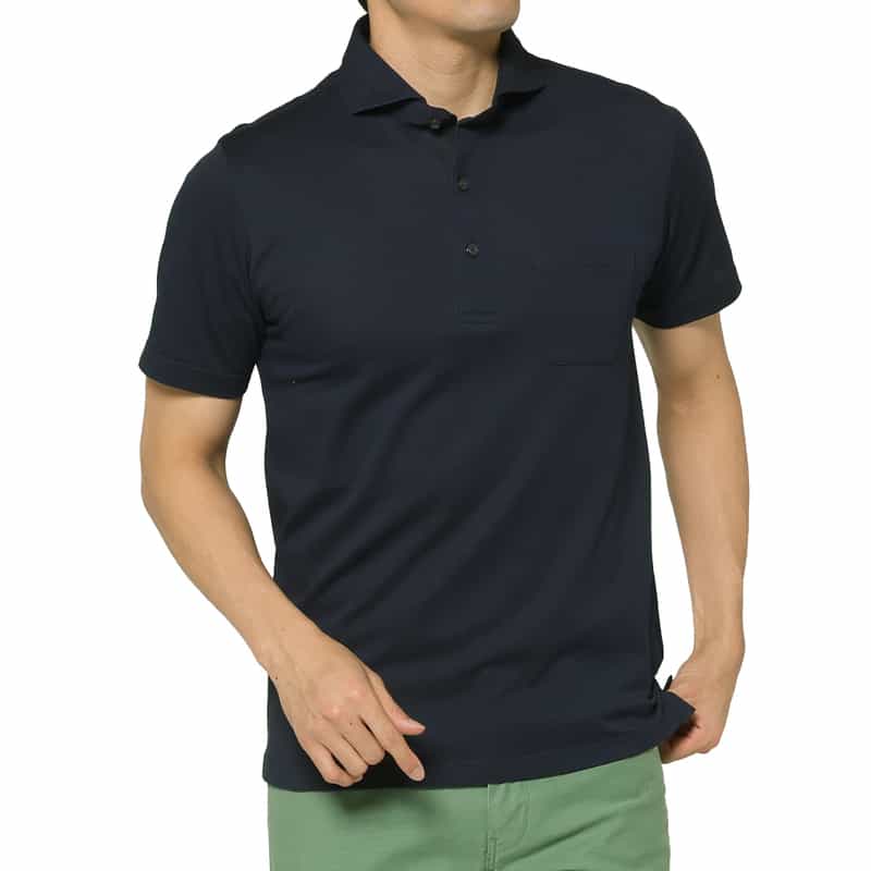 BARNEYS NEW YORK 海島綿混ポケット付きポロシャツ NAVY