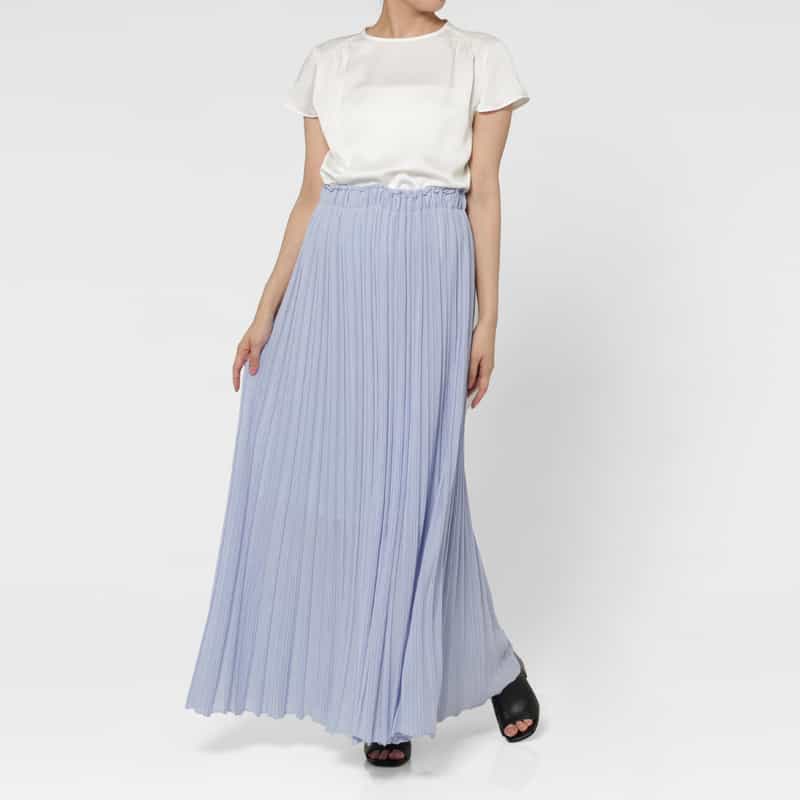 BARNEYS NEW YORK ニット素材ロングプリーツスカート LIGHT BLUE