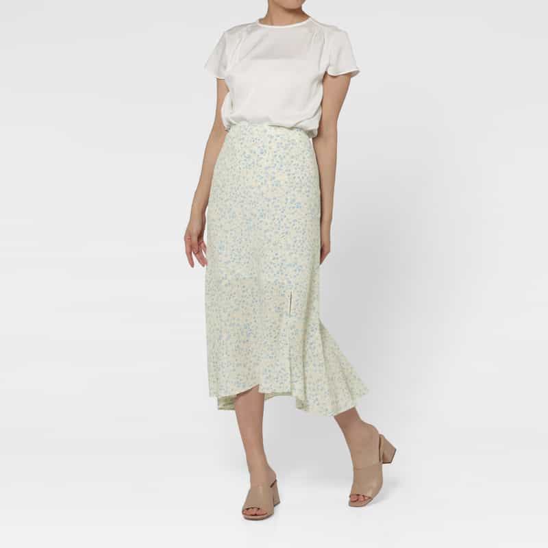 BARNEYS NEW YORK ウォッシャブル フローラルプリント マーメイドスカート IVORY