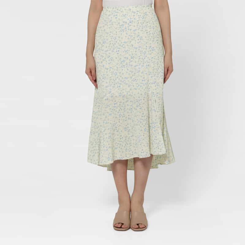 BARNEYS NEW YORK ウォッシャブル フローラルプリント マーメイドスカート IVORY