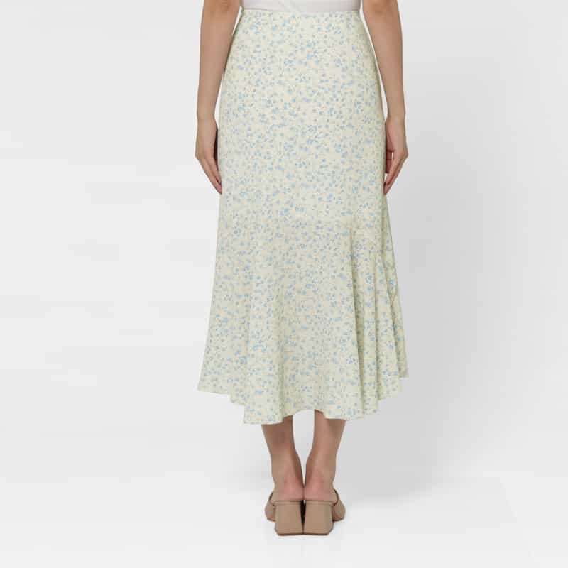 BARNEYS NEW YORK ウォッシャブル フローラルプリント マーメイドスカート IVORY