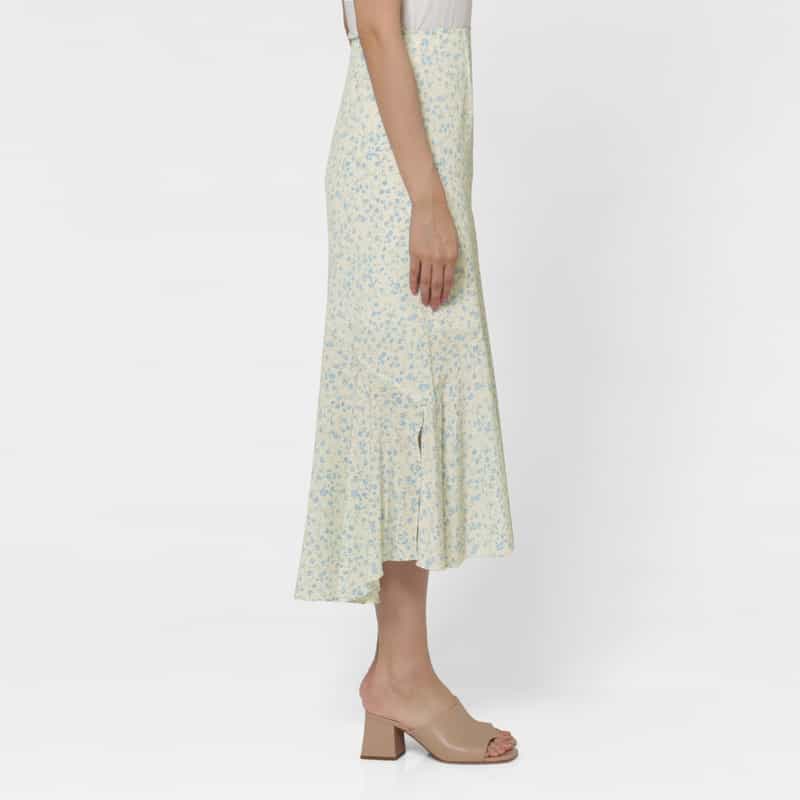 BARNEYS NEW YORK ウォッシャブル フローラルプリント マーメイドスカート IVORY