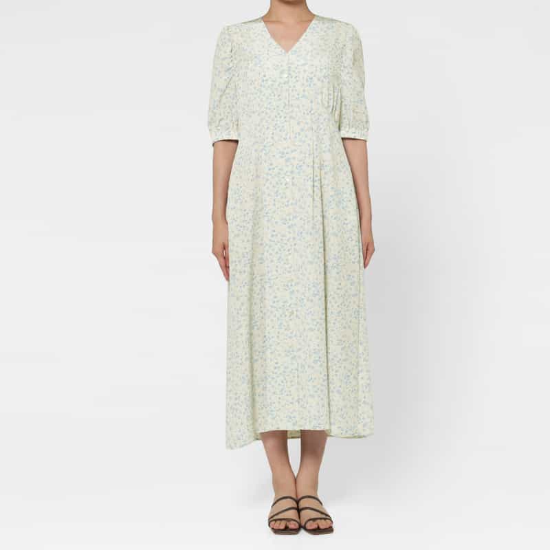 BARNEYS NEW YORK フローラルプリント Vネックロングドレス IVORY