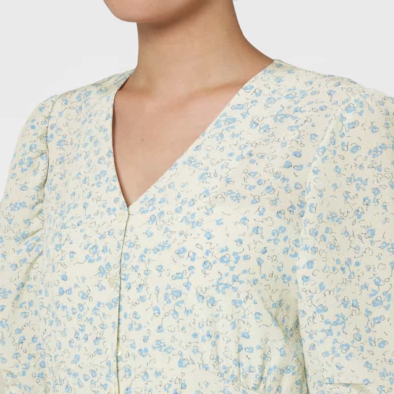 BARNEYS NEW YORK フローラルプリント Vネックロングドレス IVORY