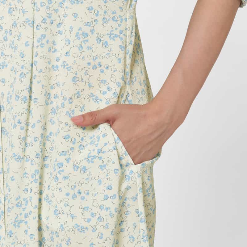 BARNEYS NEW YORK フローラルプリント Vネックロングドレス IVORY
