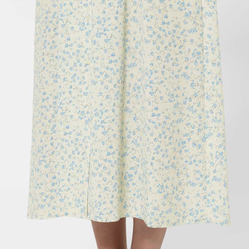 BARNEYS NEW YORK フローラルプリント Vネックロングドレス IVORY