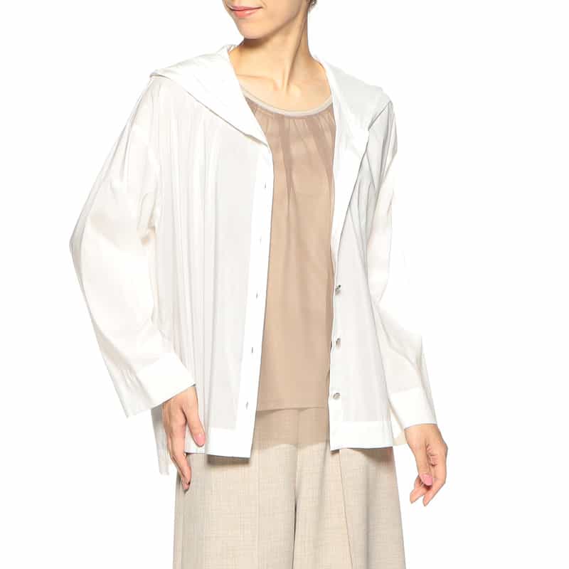 BARNEYS NEW YORK ウォッシャブルフーデッドシャツジャケット WHITE