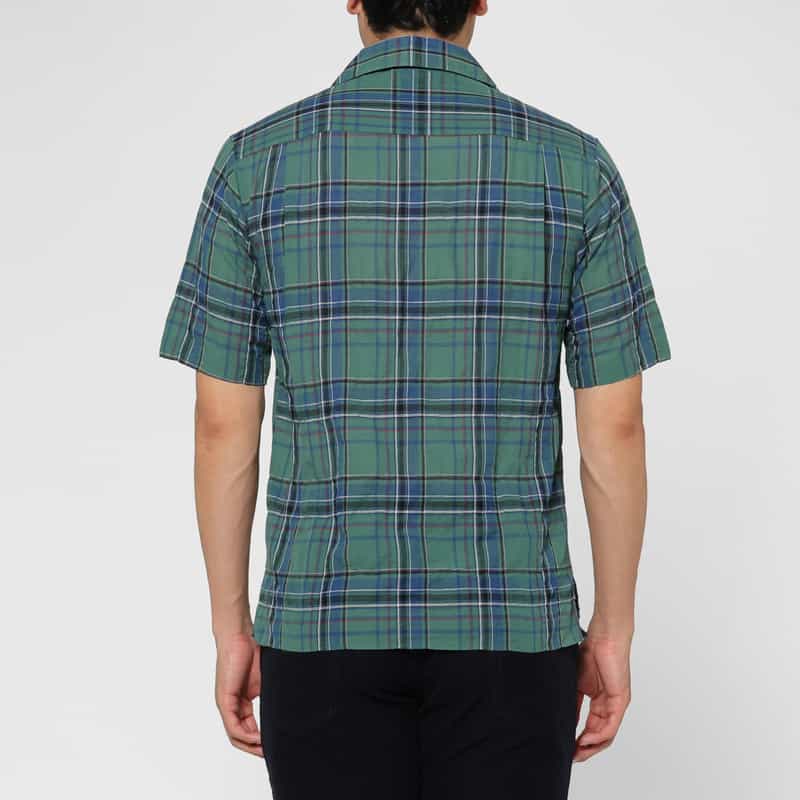 BARNEYS NEW YORK マドラスチェック柄オープンカラーシャツ GREEN