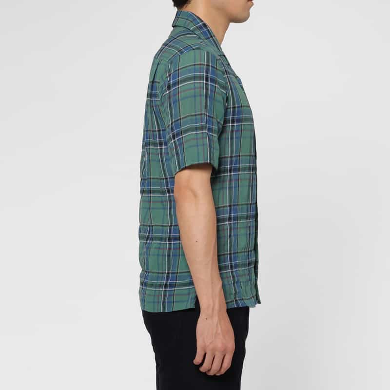 BARNEYS NEW YORK マドラスチェック柄オープンカラーシャツ GREEN