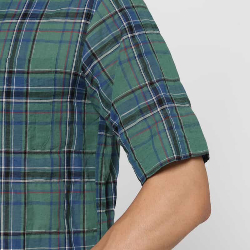 BARNEYS NEW YORK マドラスチェック柄オープンカラーシャツ GREEN
